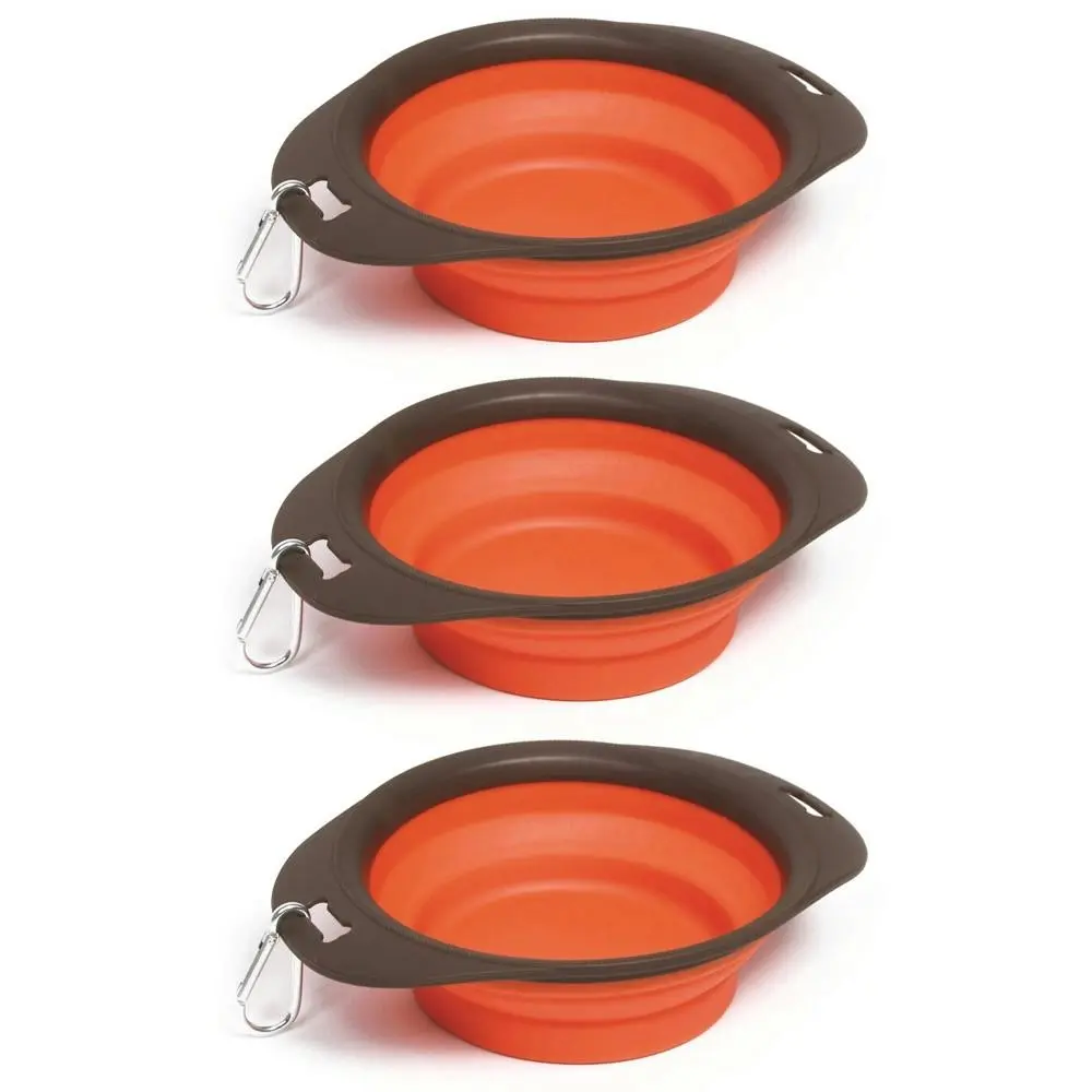 3x M-Pets 420ml On The Road Foldable Portable Bowl Travel Feeding Container ORNG