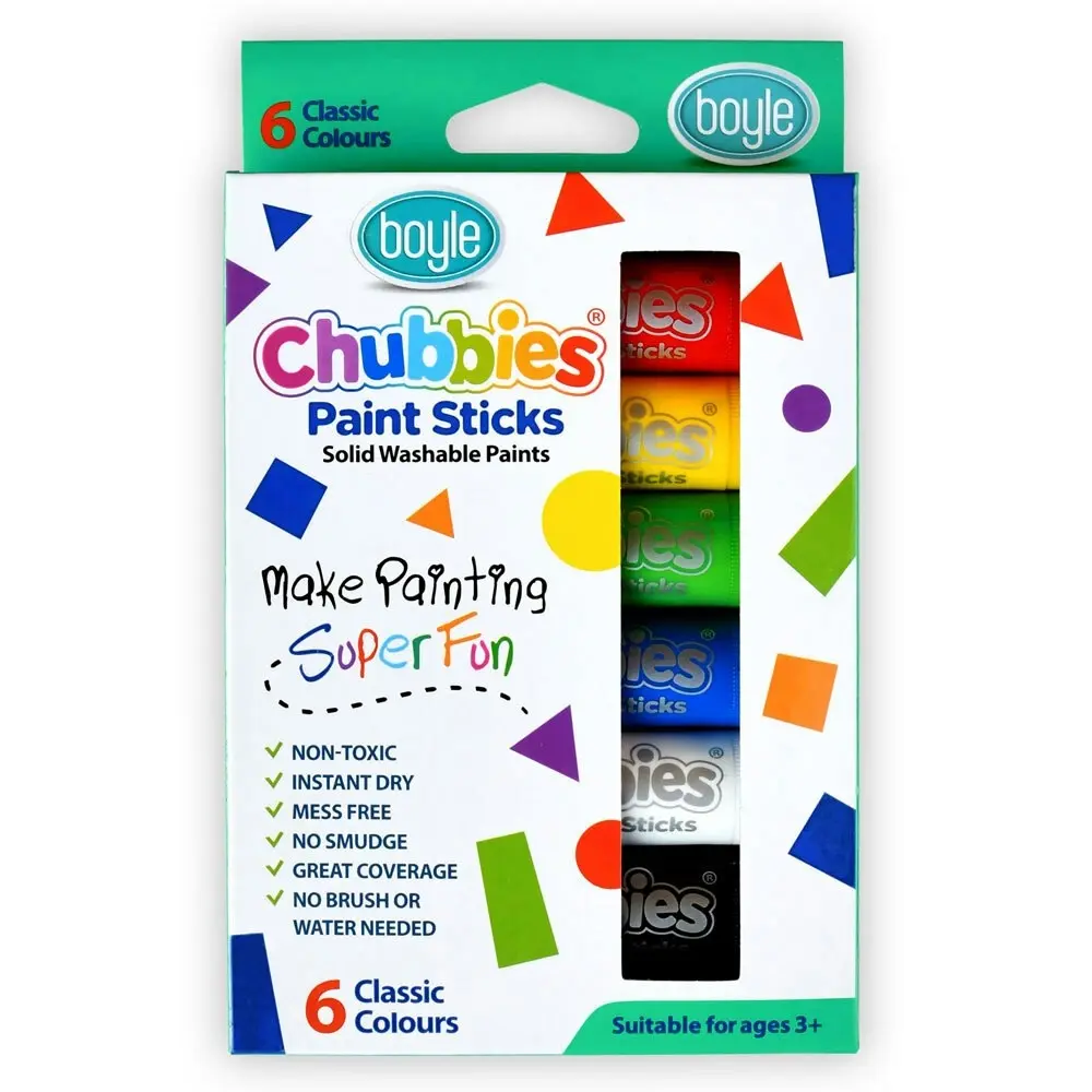 6pc Boyle Chubbies Washable Drawing Paint Sticks Kids 3y+ Art Classic Colours - Hobbies