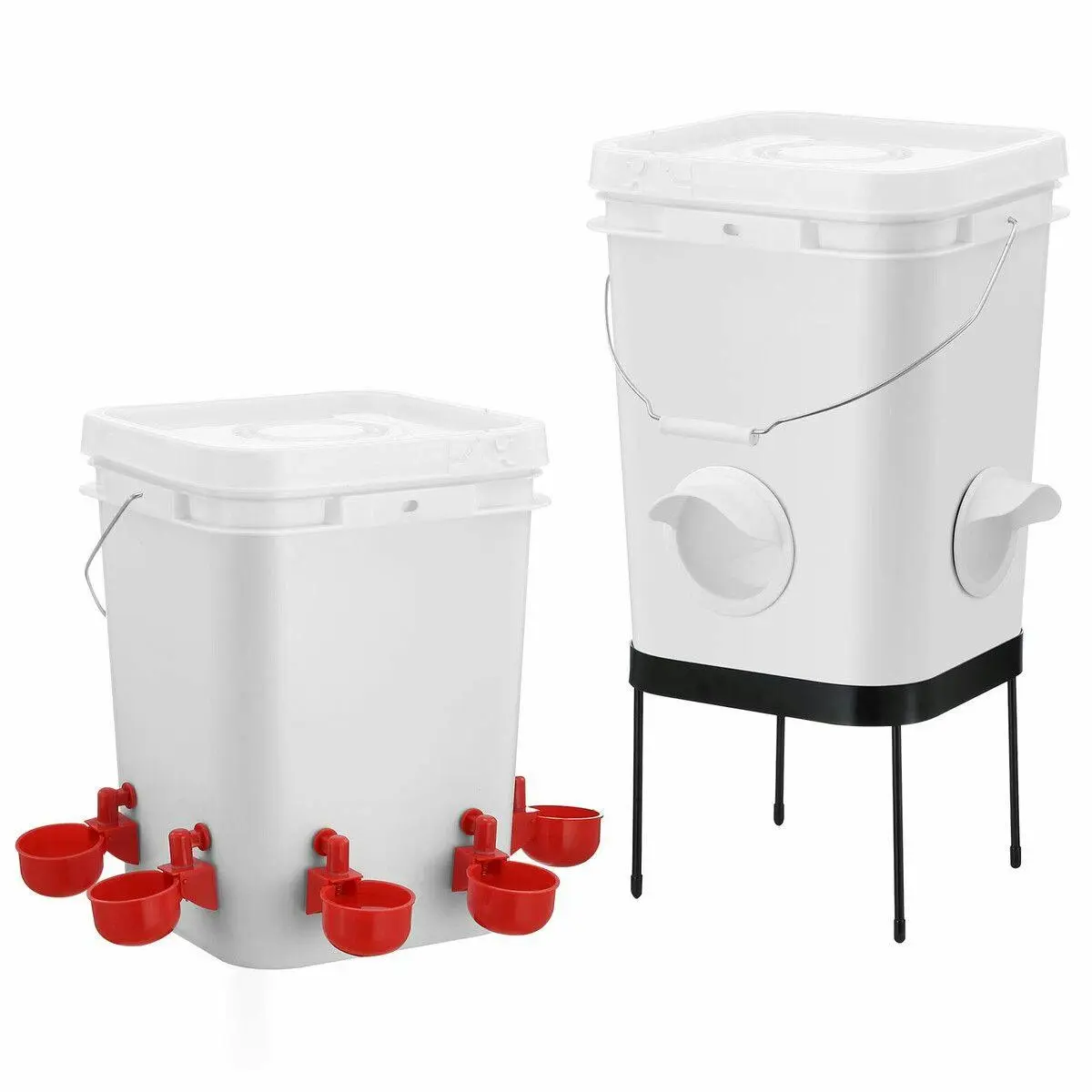Pet Scene Chicken Bird Feeder Waterer Set Auto Food Water Dispenser Automatic Chick Poultry Chook Drinker Cup Gravity Fed Feeding Drinking System 20L with Stand - Best Sellers From $10