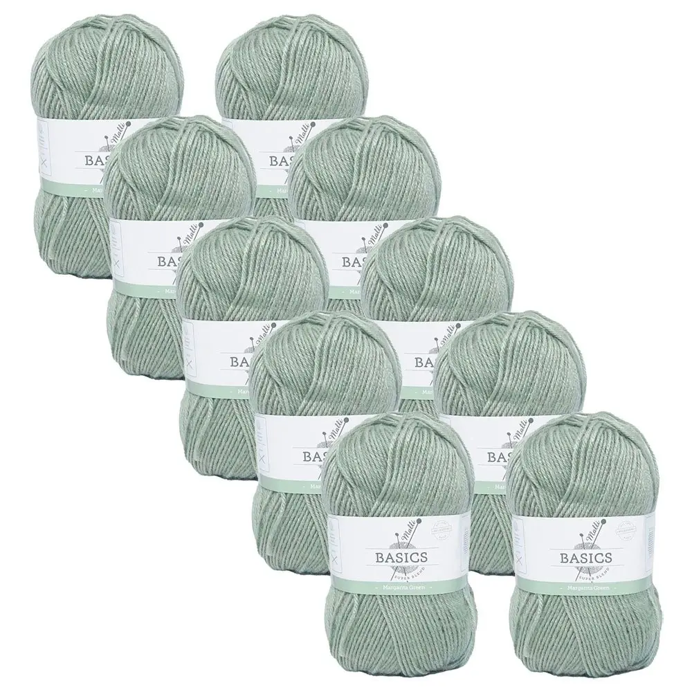 10x Malli Super Blend Basic 100g Acrylic/Polyester Yarn Knitting Margarita Green - Hobbies