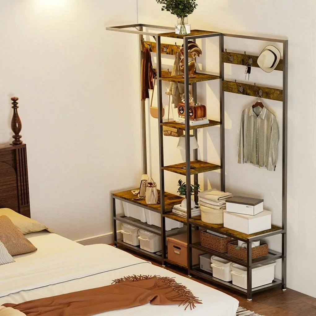 Fin Xxl Corner Coat Stand Widen Depth Bench Shoe Rack Storage Shelves 10 Dual Hooks - Home & Garden