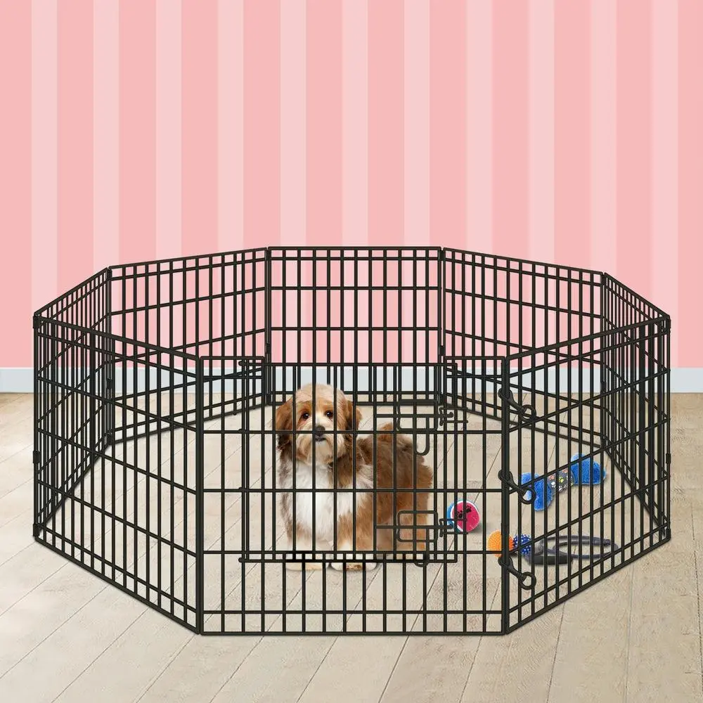 BEASTIE Pet Playpen 24 inch Large 8 Panel Exercise Pen Fence Enclosure Dog Metal - Pets