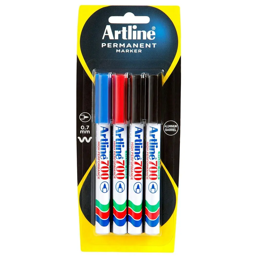 4pc Artline 700 Permanent Marker Work/School Assorted Colours 0.7mm Bullet Nib - Back to School Specials