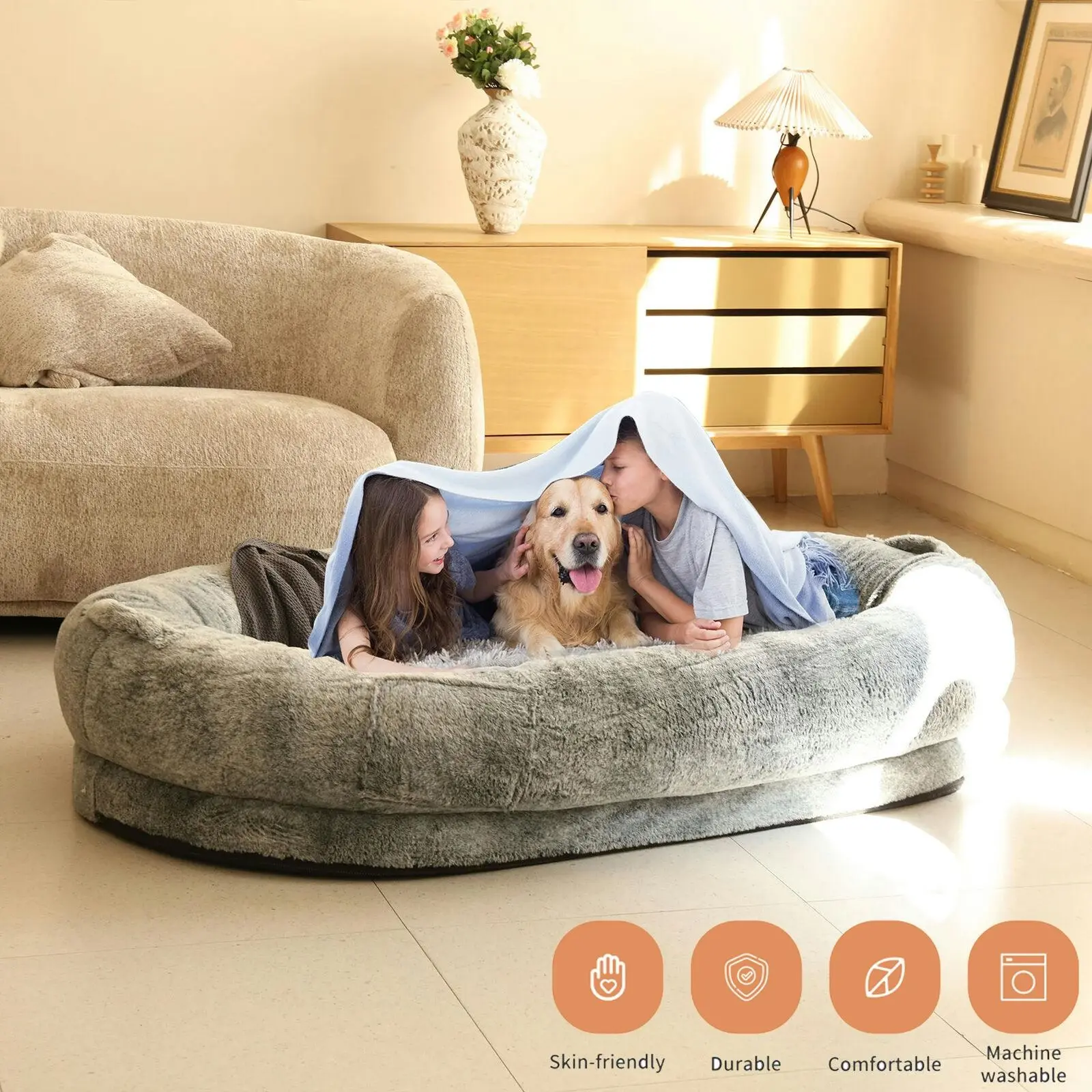 Fin Enlarged Size And Enough Support Human Dog Bed Bean Bag Bed Super Soft & Comfort - Pets