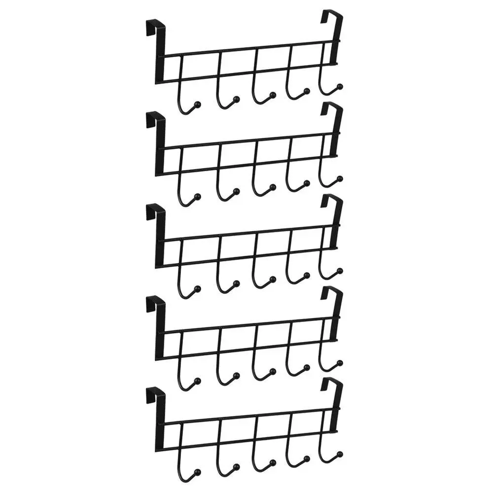 5x Boxsweden 5 Hooks Over Door Hook Hanger Storage Hanging Holder Organiser BLK - Home & Garden