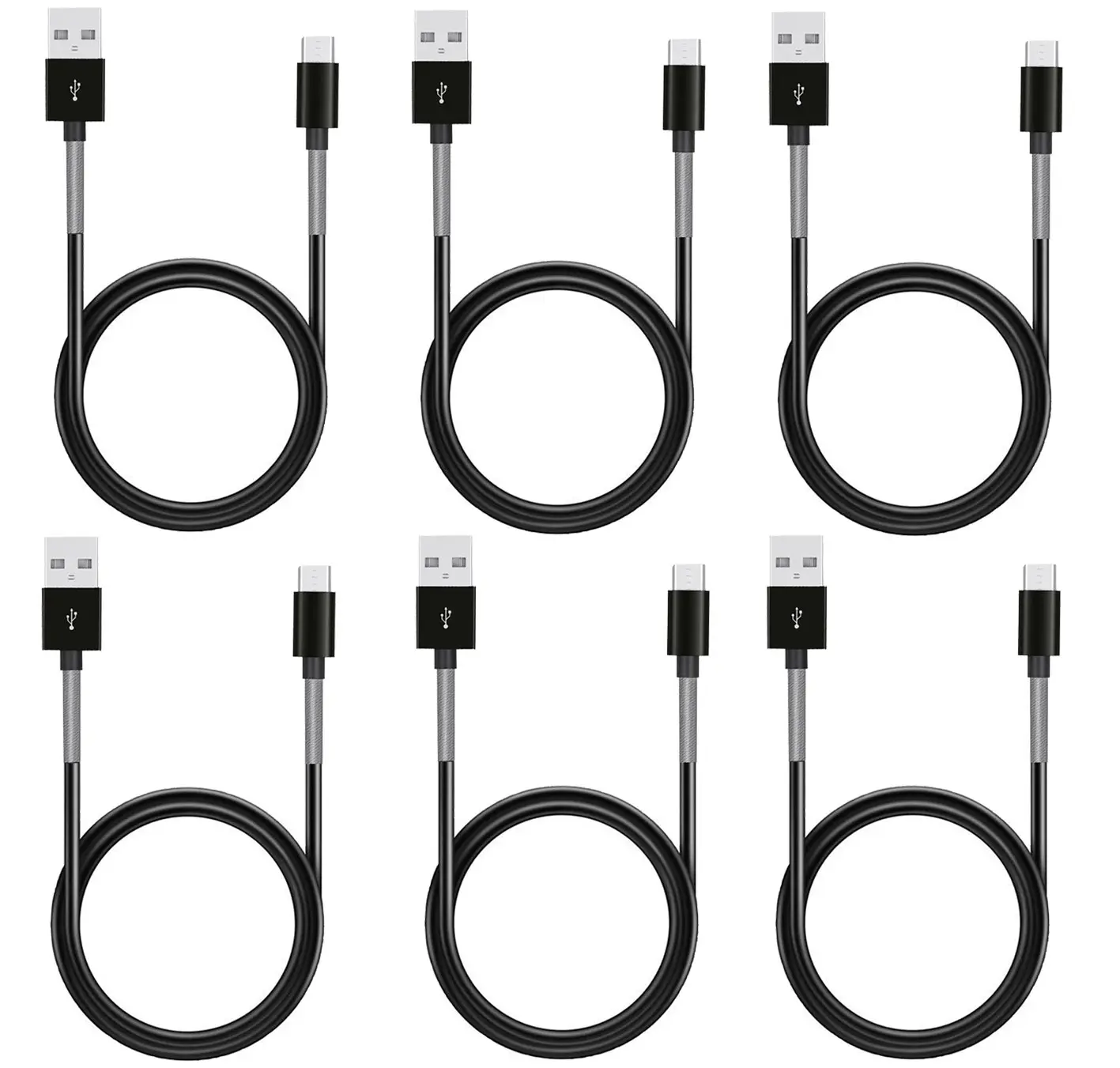 6Pc 1M Usb Data Charge Cable Micro Usb Connector For Samsung Htc Metal Protected 6X - Electronics