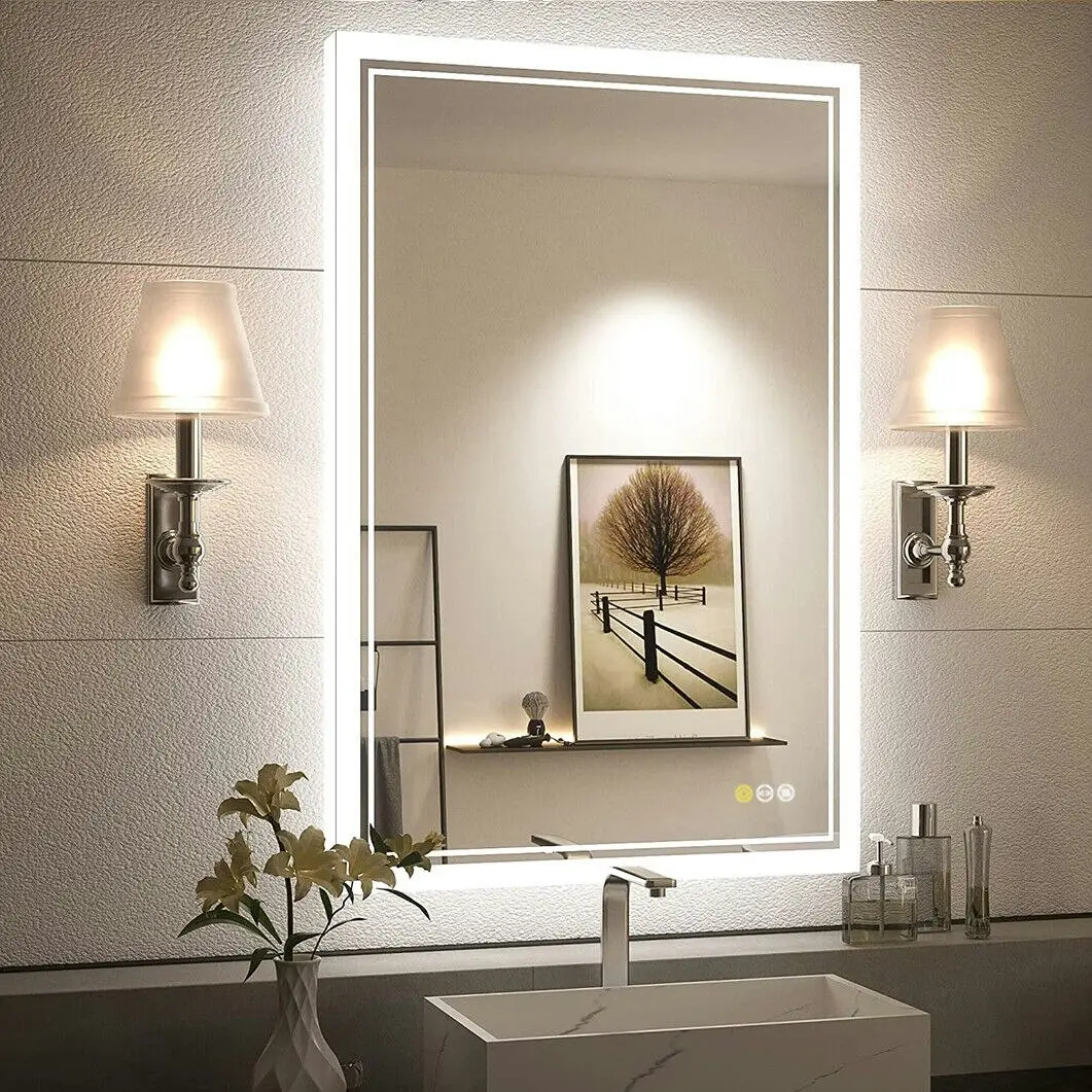 Fin Led Mirror Lighted Bathroom Mirror Backlit Vanity Mirror Anti-Fog Memorize Touch
