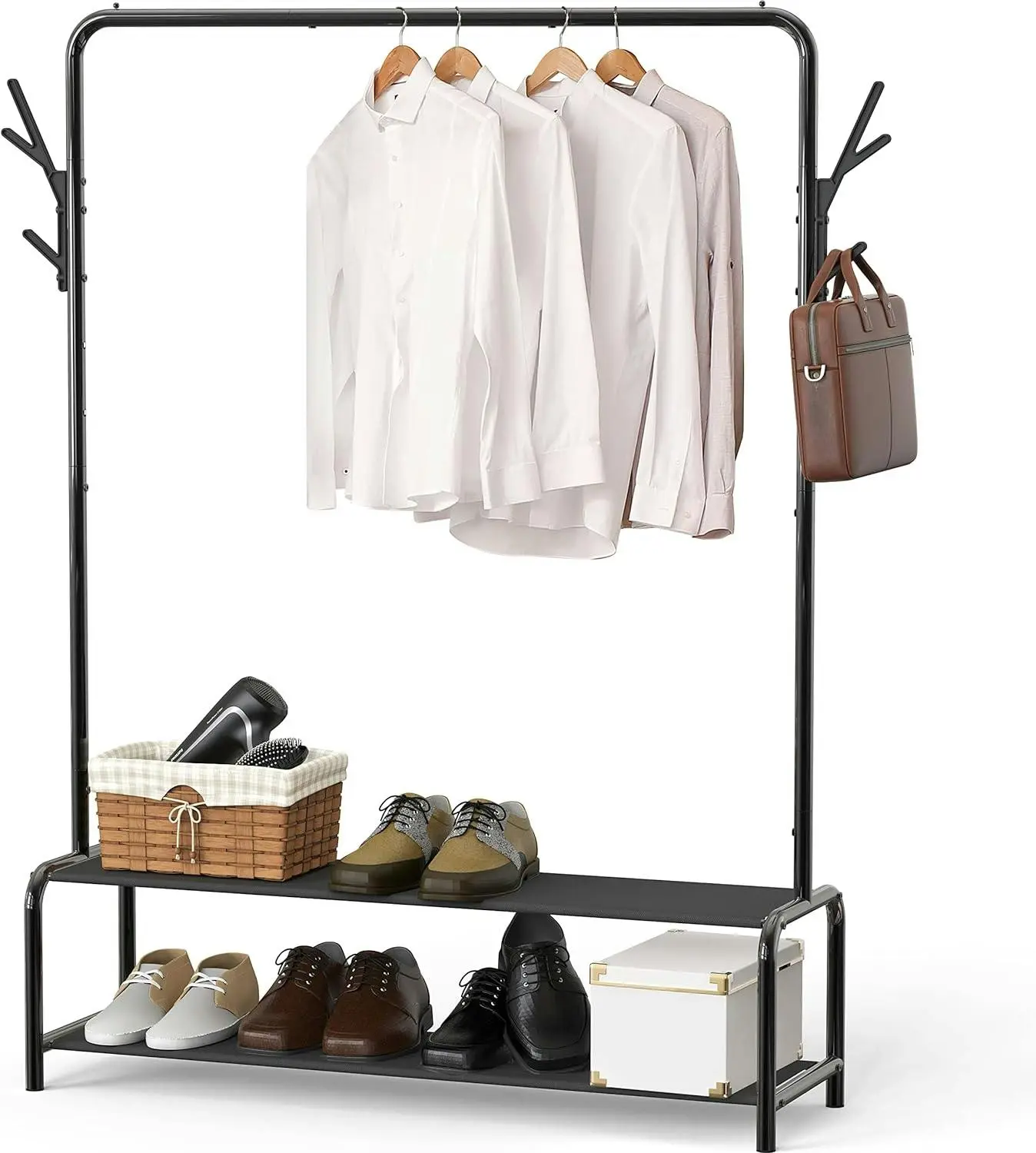 Garment Rack with Storage Shelves & Coat/Hat Hooks - Home & Garden