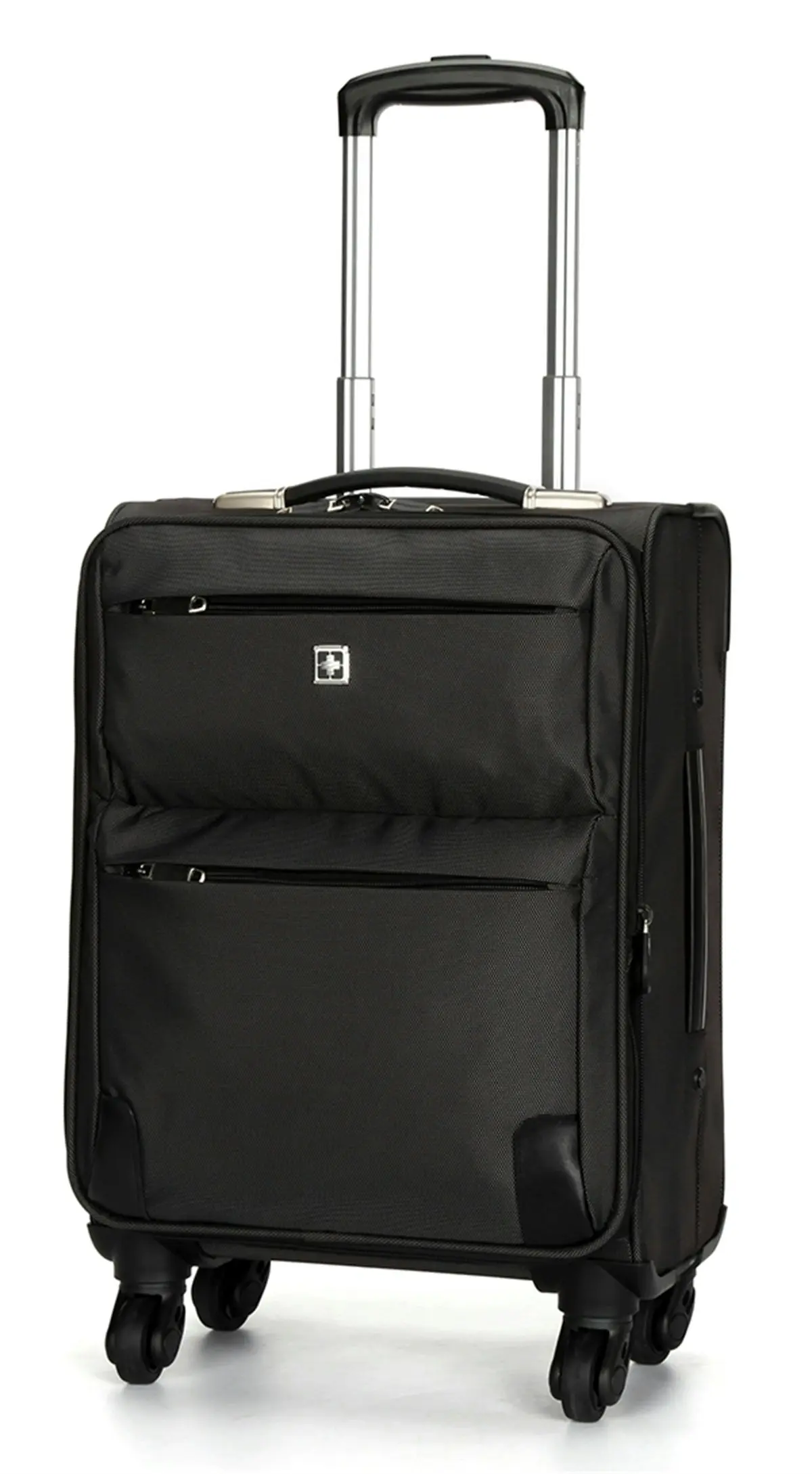 Suissewin Swiss Luggage Suitcase Lightweight 8 Wheels 360 Degree Rolling Carry on Softcase SN8918A Black - Fashion