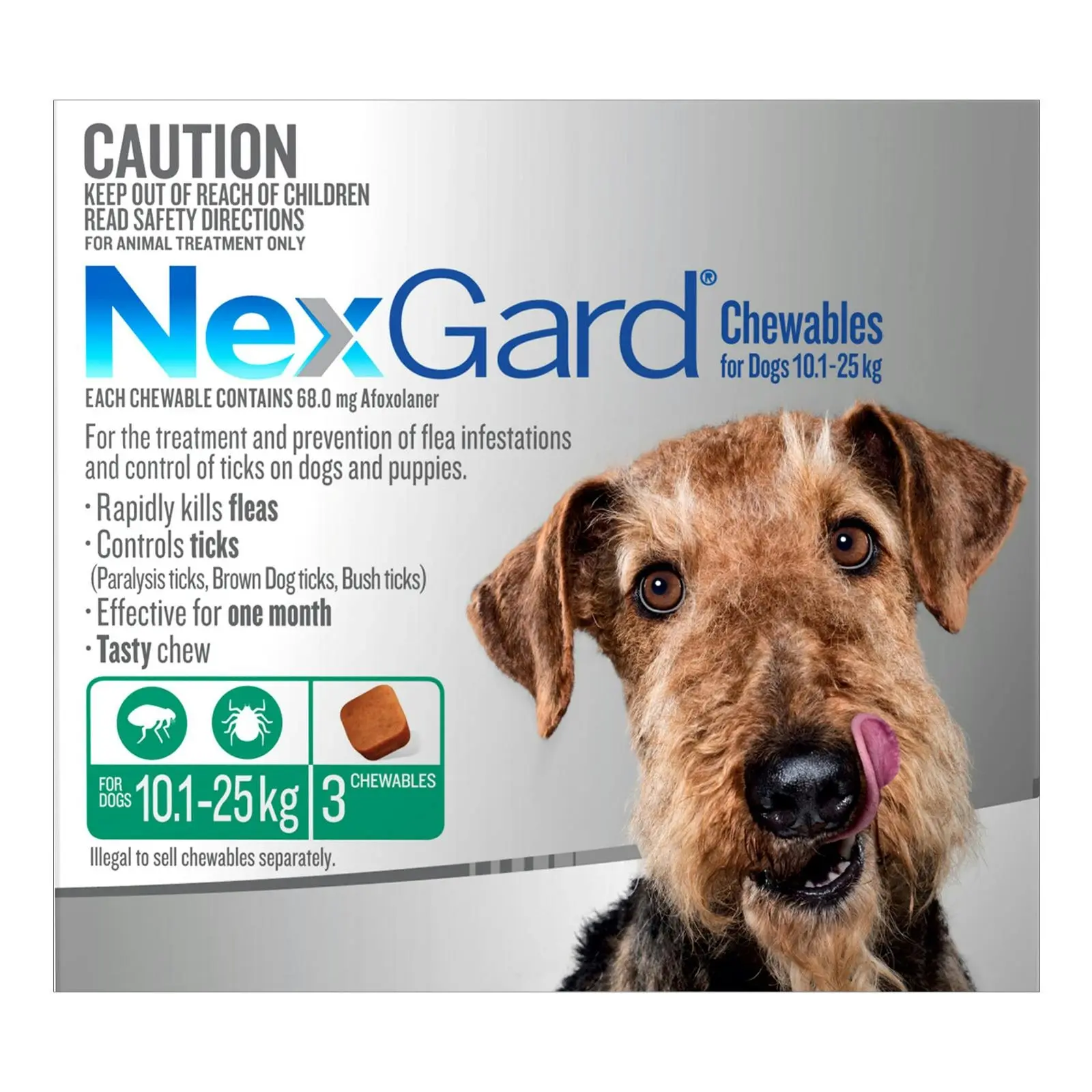 NEXGARD Chewables For Dogs 10.1 - 25 Kg (Green) 3 Chews