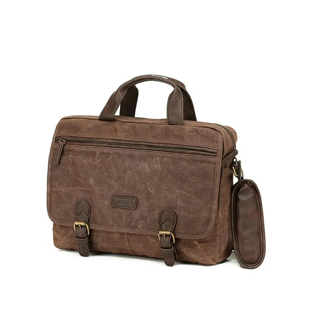 Tosca Waxed Canvas Business Breifcase Bag w/Shoulder Strap 40x10x30cm Brown - Fashion