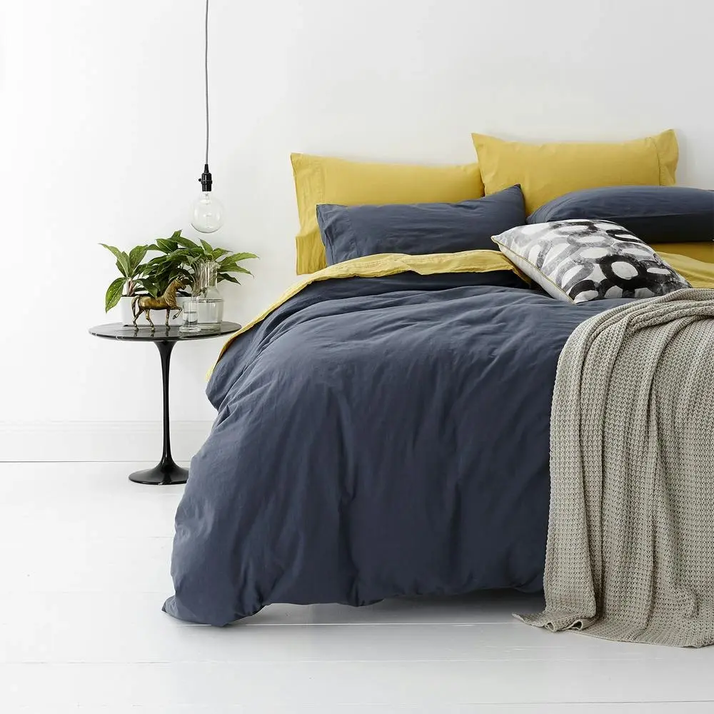 Park Avenue European Double Cotton Quilt Cover w/ Pillowcase Set VNT Washed Blue - Winter Warmers up to 70% Off