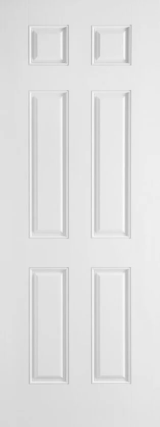 32 in x 80 in, 6 Panel, Smooth, Fiberglass, Primed, Exterior Prehung Door, Right Hand, Satin Nickle Hinges - McCOY'S