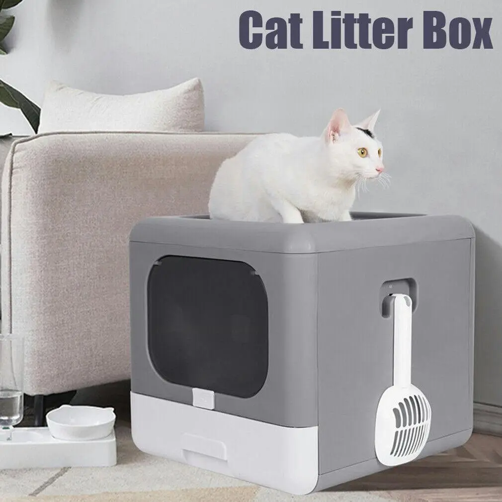 Fully Enclosed Odor-Trapping Cat Litter Box with Sifting Basin