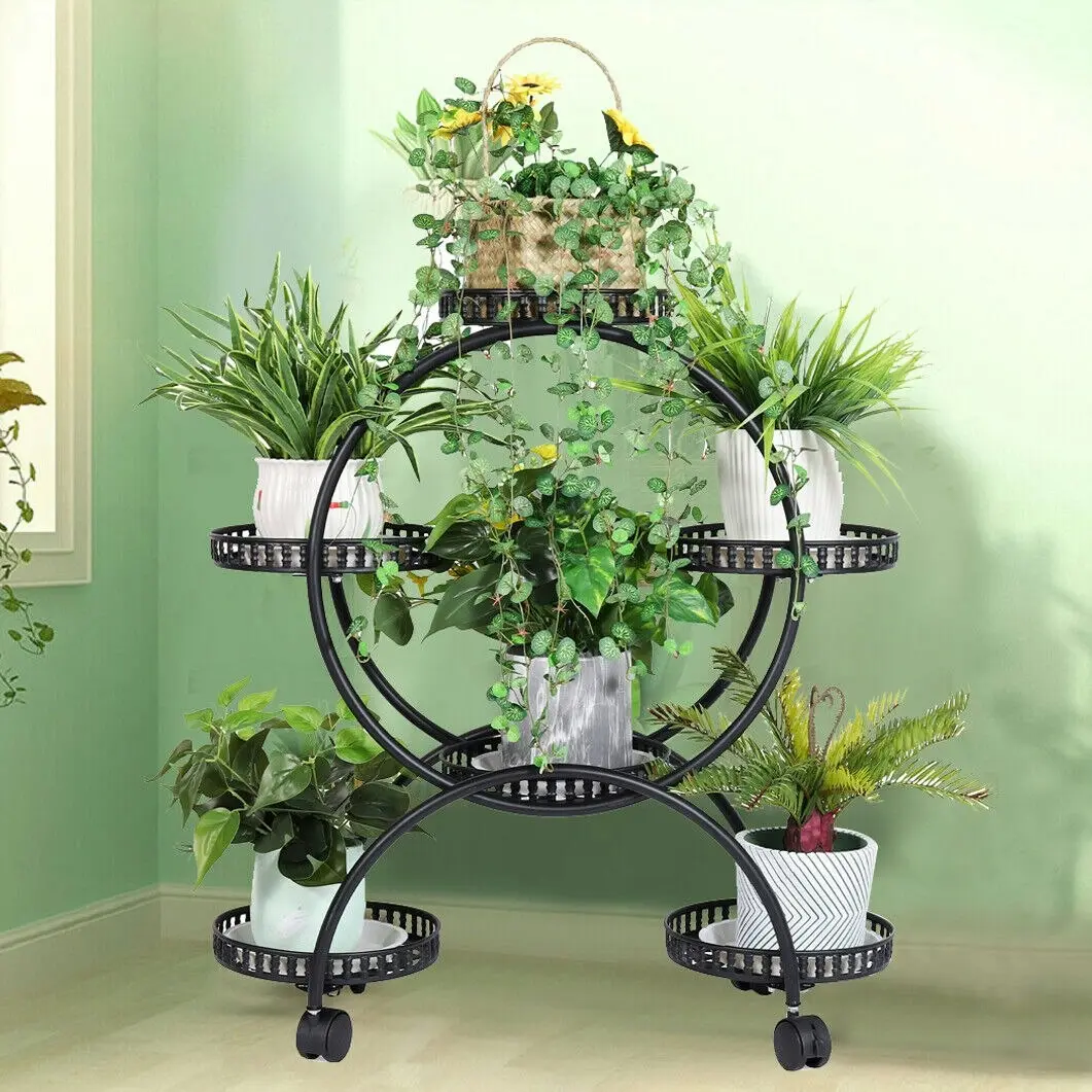Fin Mobile Large Plant Stand Round Tray Flower Pot Display Rack Shelf Indoor Outdoor - Home & Garden