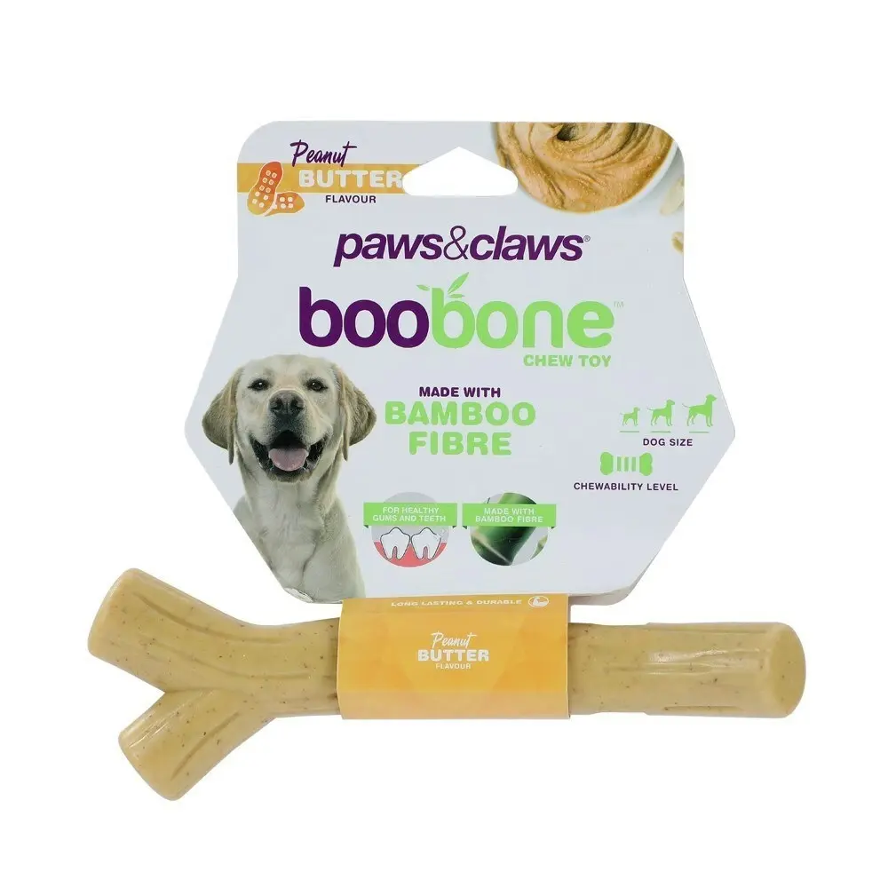 Paws & Claws BooBone 18.5cm Bamboo Fibre Bone Dog Chew Treat/Toy Peanut Butter - Pets