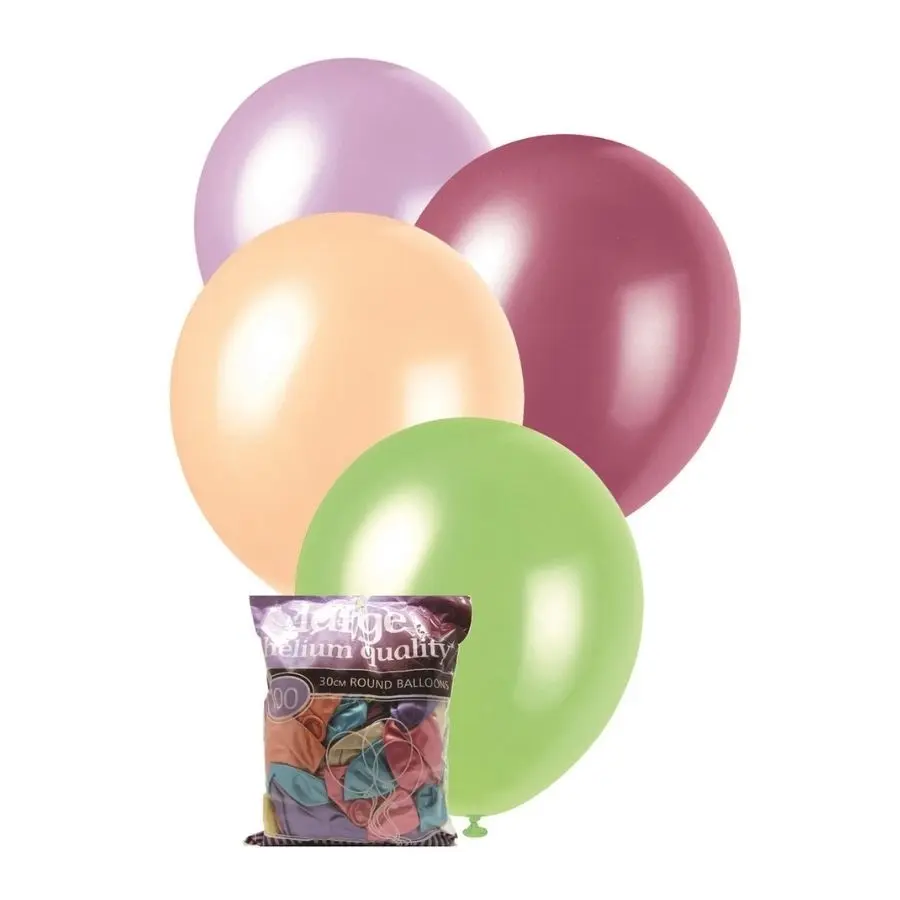 100pk Assorted Pearl Latex Balloons 30cm - Hobbies