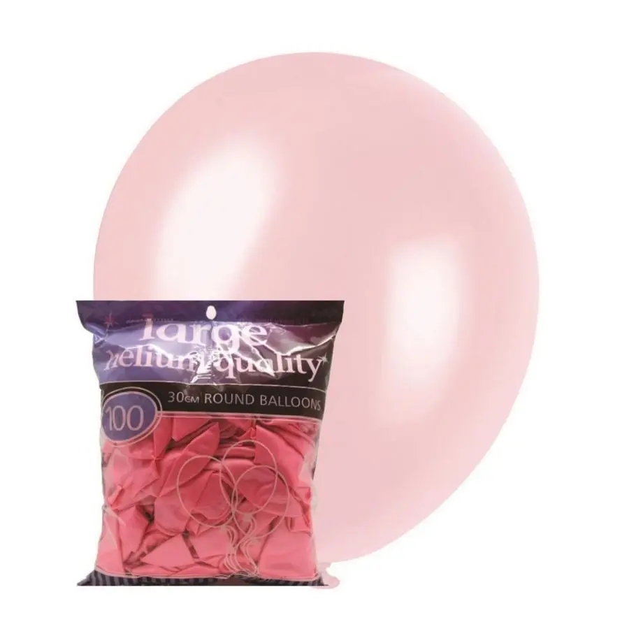 100pk Pink Pearl Latex Balloons 30cm - Hobbies