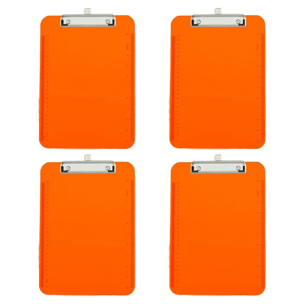 4PK Gusspak Plastic Clipboard A4 Paper - Transparent Orange w/Ruler (25cm/10")