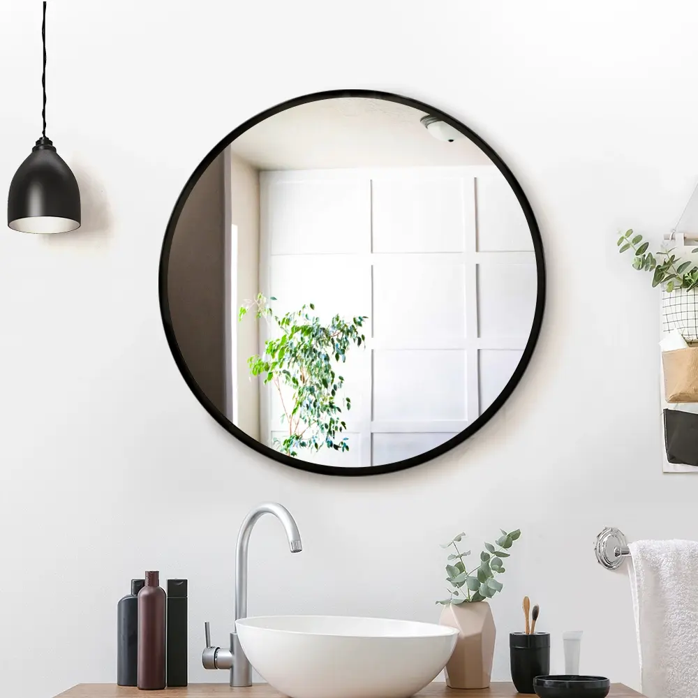 Embellir Wall Mirror Makeup 50cm Home Decor Framed Mirrors Bathroom Round Black - Home & Garden