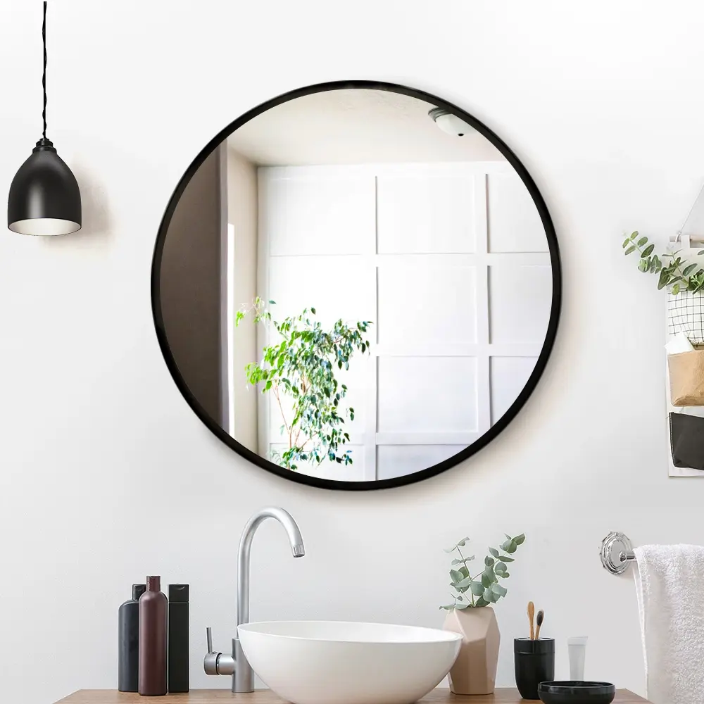 Embellir Wall Mirror Makeup 60cm Home Decor Framed Mirrors Bathroom Round Black - Home & Garden