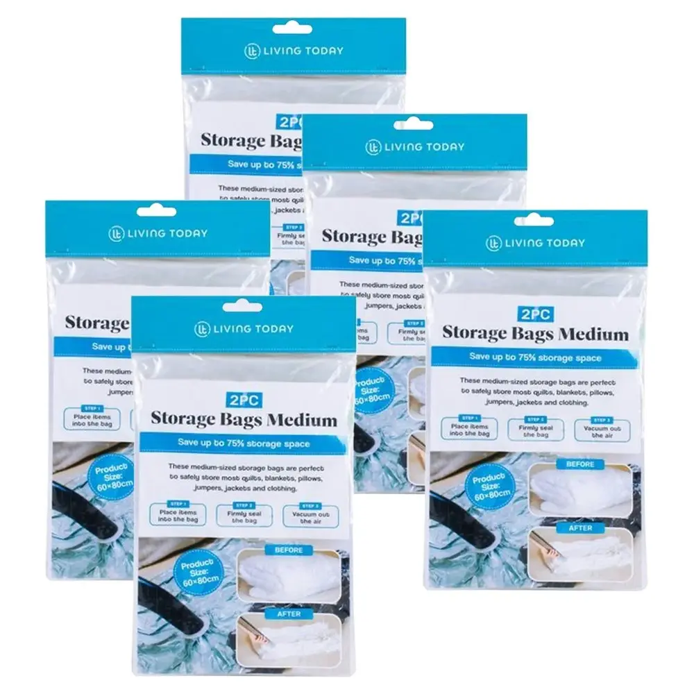 10pc Living Today Vacuum Seal Clothing/Bedding Storage Bags Medium 60x80cm - Home & Garden