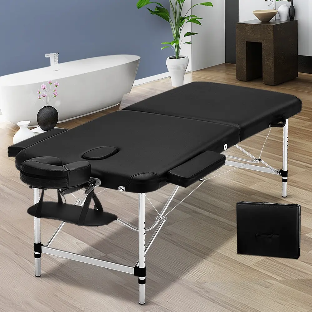 Zenses Massage Table 75cm Portable 2 Fold Aluminium Beauty Bed Black - Health