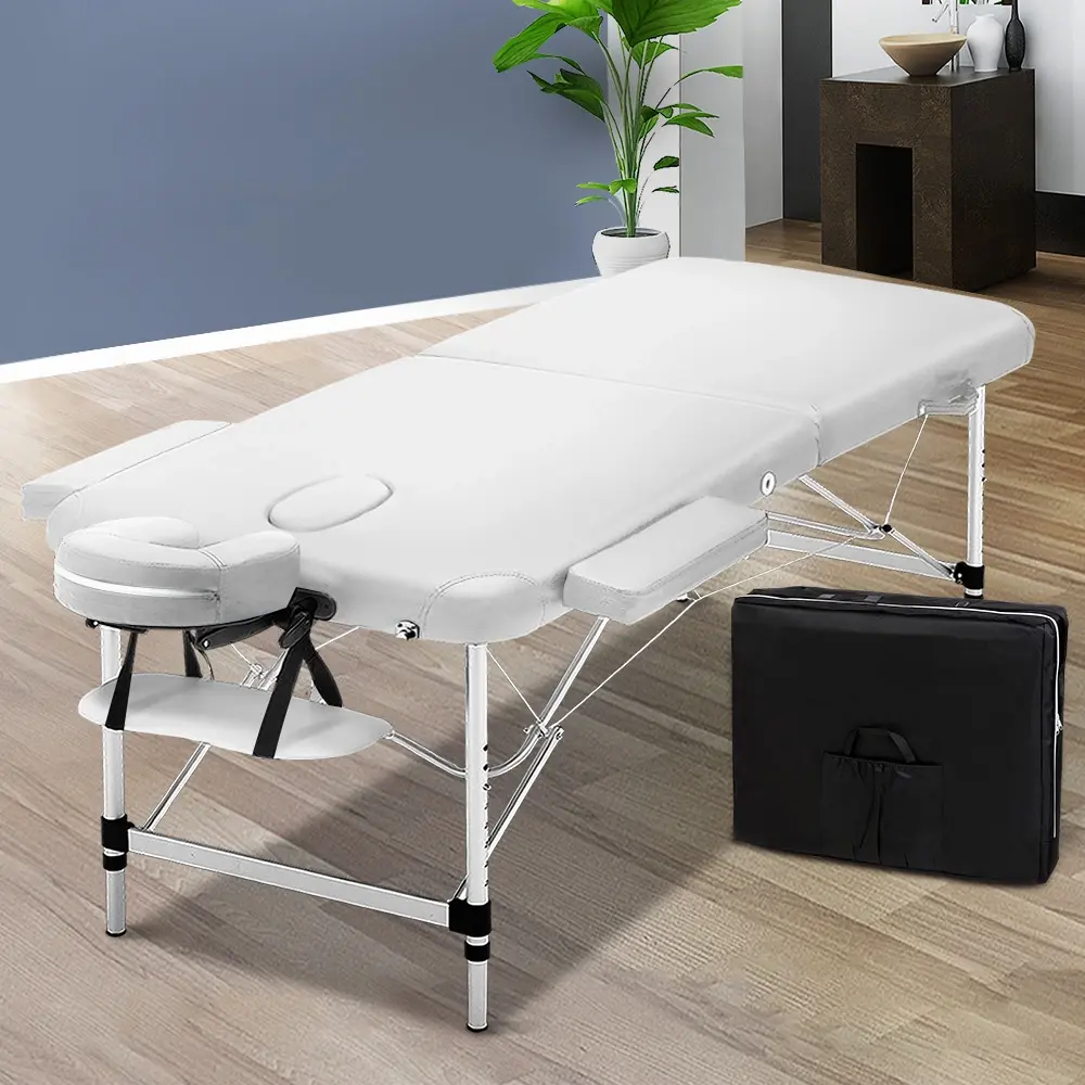 Zenses Massage Table 75cm Portable 2 Fold Aluminium Beauty Bed White - Health