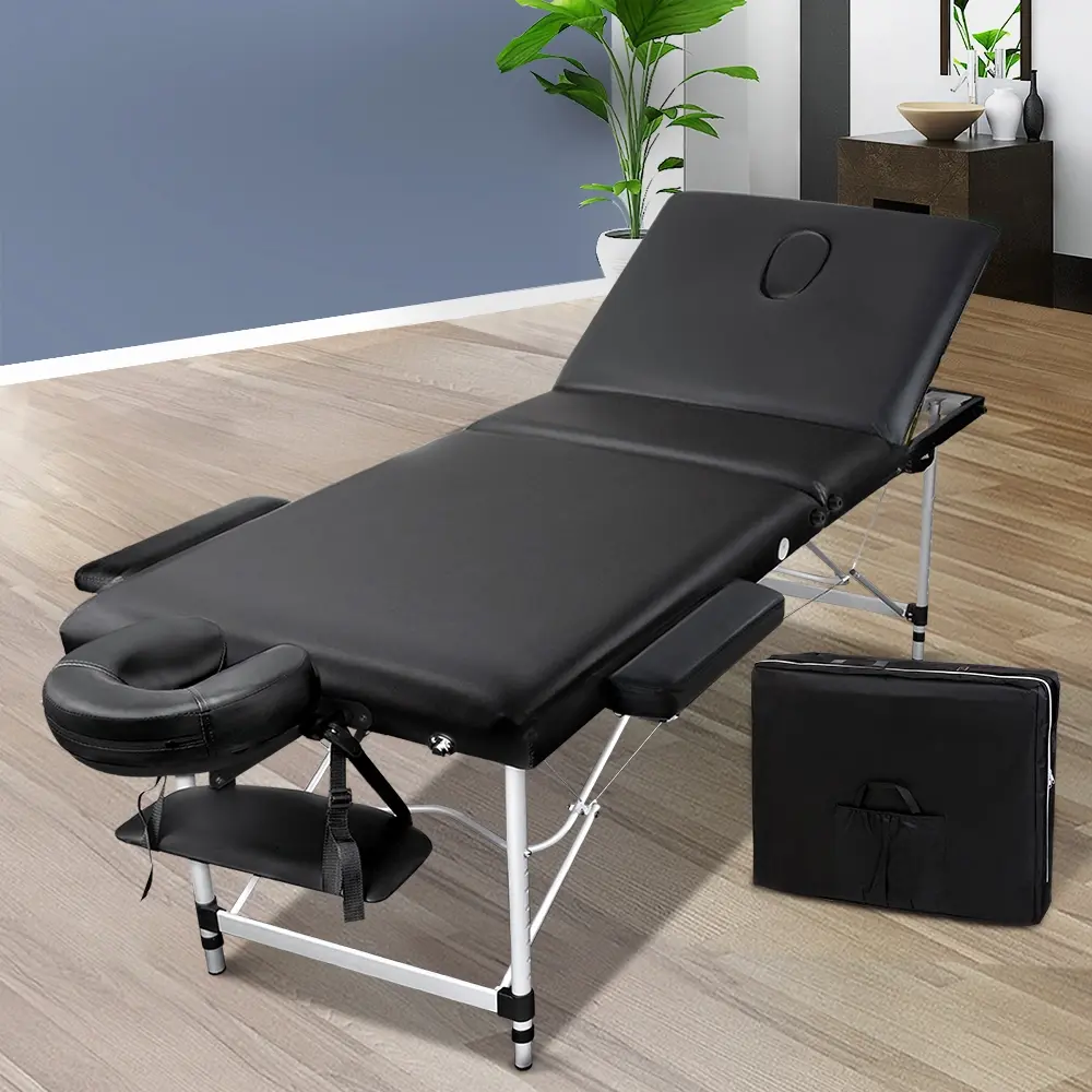 Zenses Massage Table 60cm Portable 3 Fold Aluminium Beauty Bed Black - Health