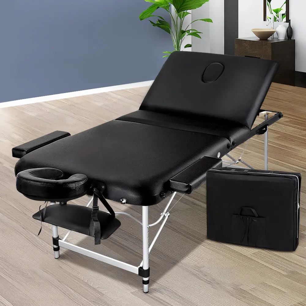 Zenses Massage Table 70cm Portable 3 Fold Aluminium Beauty Bed Black - Health