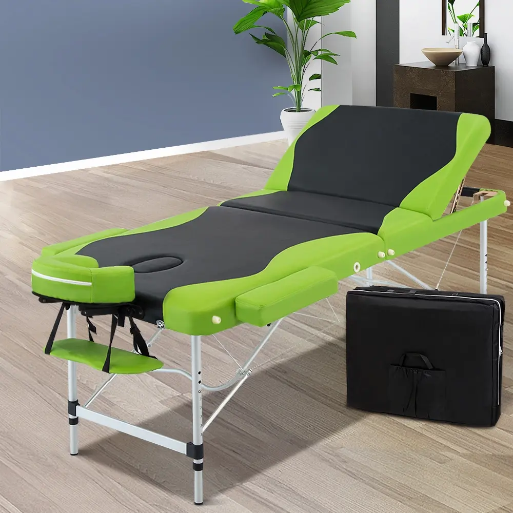 Zenses Massage Table 75cm Portable 3 Fold Aluminium Beauty Bed Green - Health