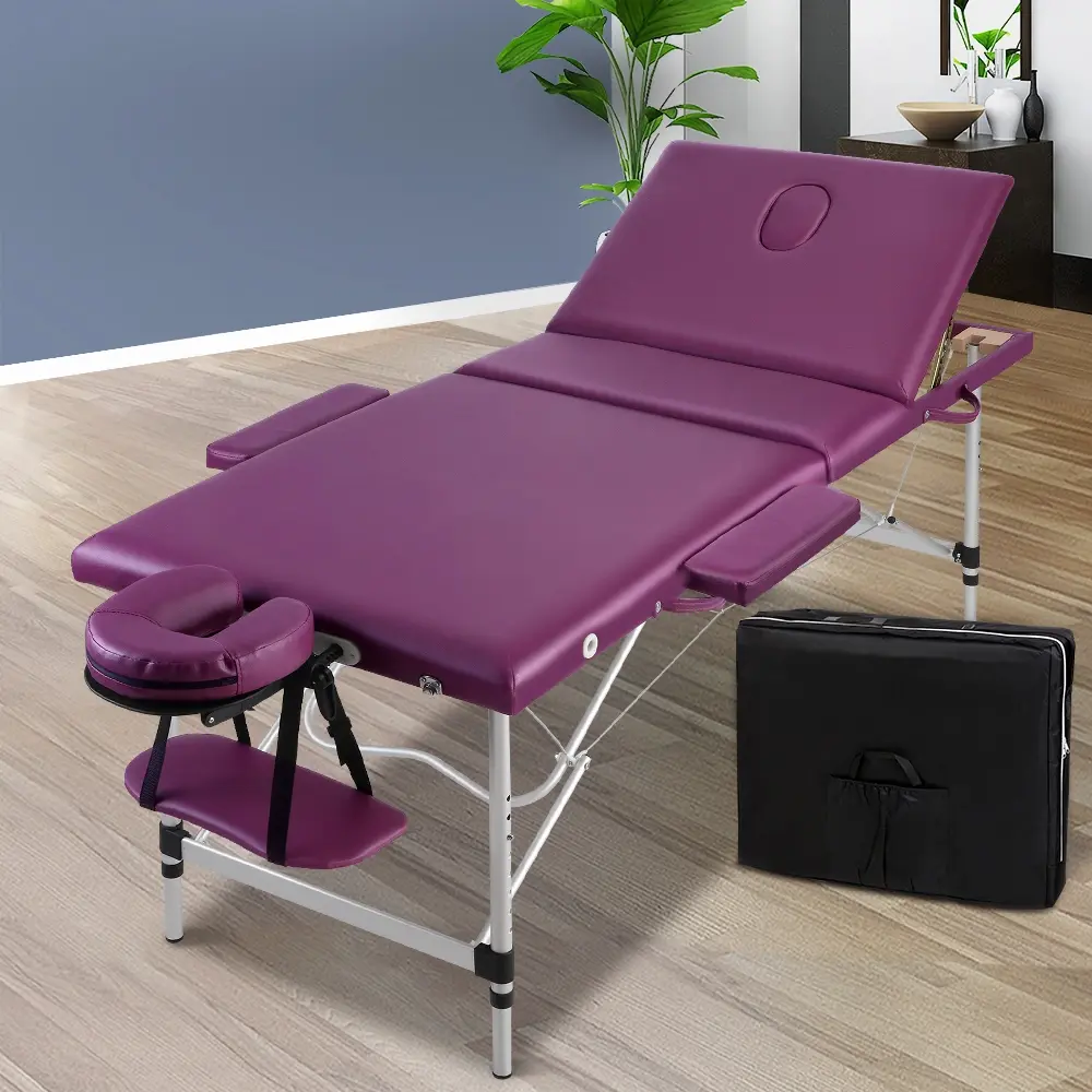 Zenses Massage Table 75cm Portable 3 Fold Aluminium Beauty Bed Violet - Health