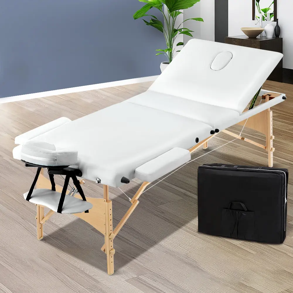 Zenses Massage Table 70cm Portable 3 Fold Wooden Beauty Bed White - Health