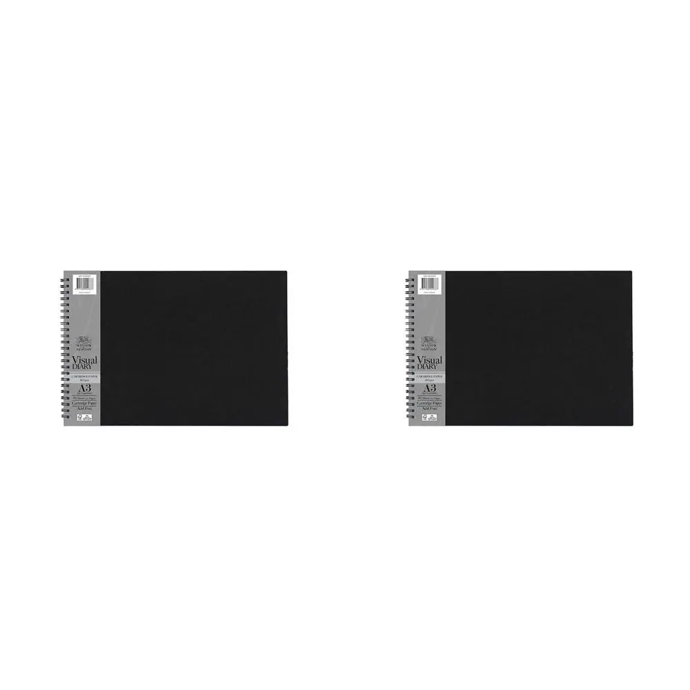 2x Winsor And Newton Wire Bound Visual Diary FSC MIX CREDIT 60 Sheets A3L Blk Cover - Office