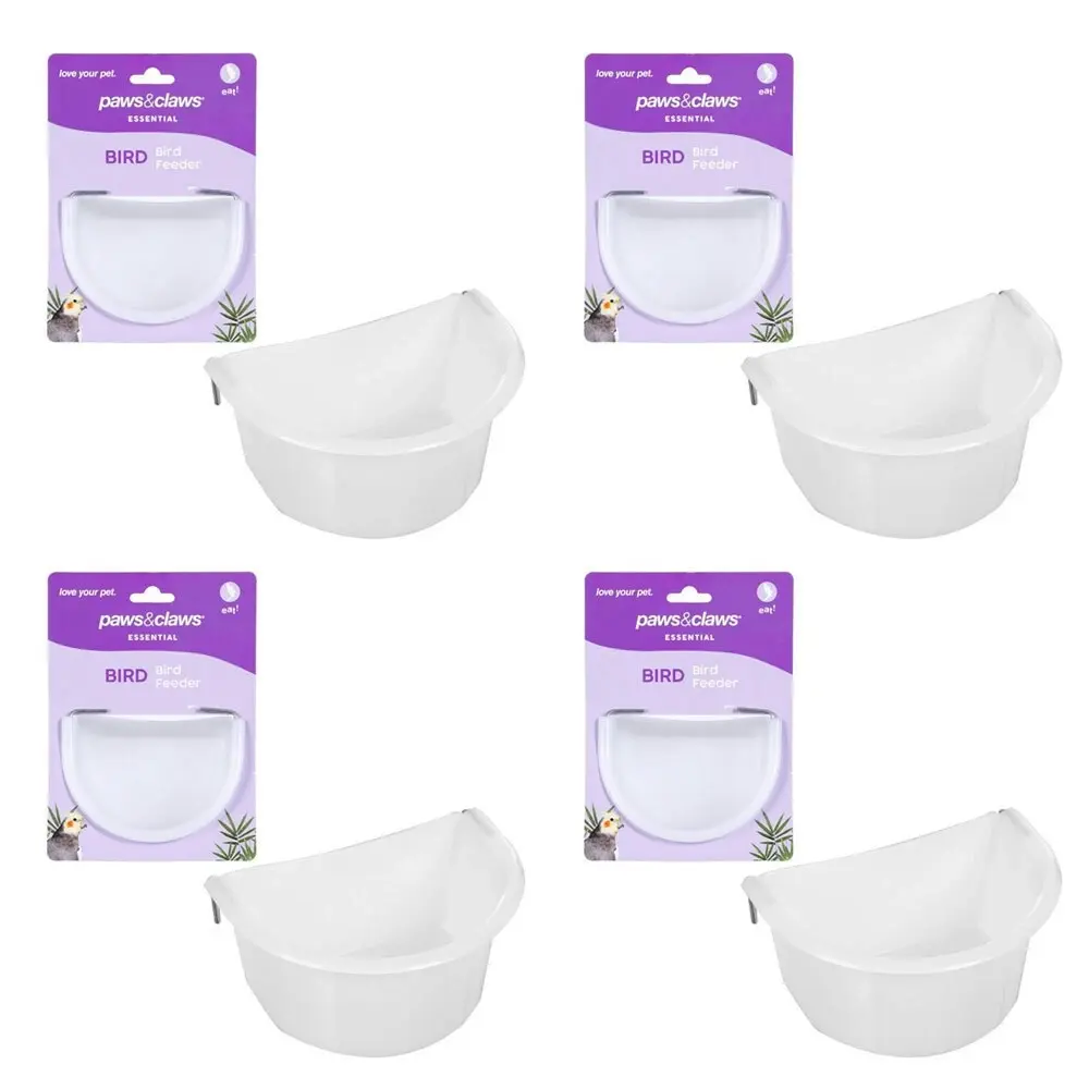 4x Paws & Claws Bird Pet 11.5cm Feeder Seed Feeding Food Water Container Bowl WH - Pets