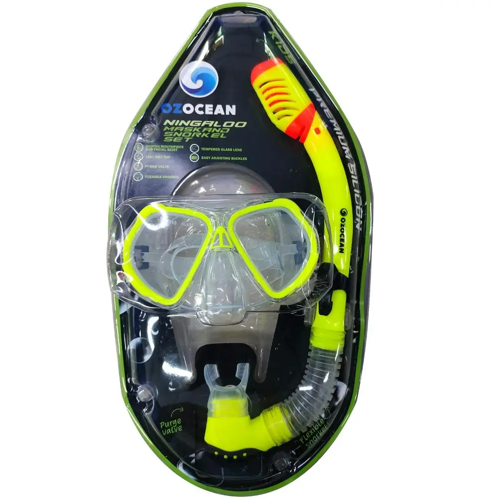 2pc Oz Ocean Ningaloo Kids Adjustable Swimming Goggles Mask & Snorkel Set Yellow - Sports & Outdoor