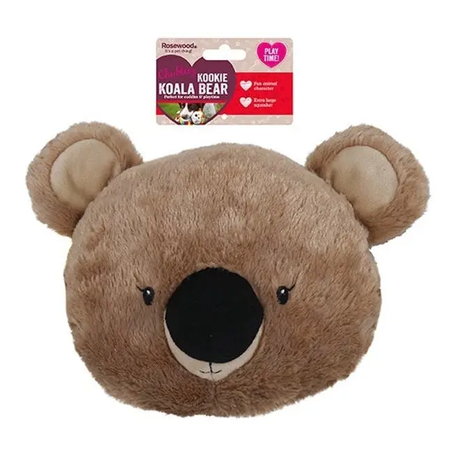 Rosewood Kookie Koala Bear Head Plush Squeaker Pet Dog Interactive Toy Brown - Pets