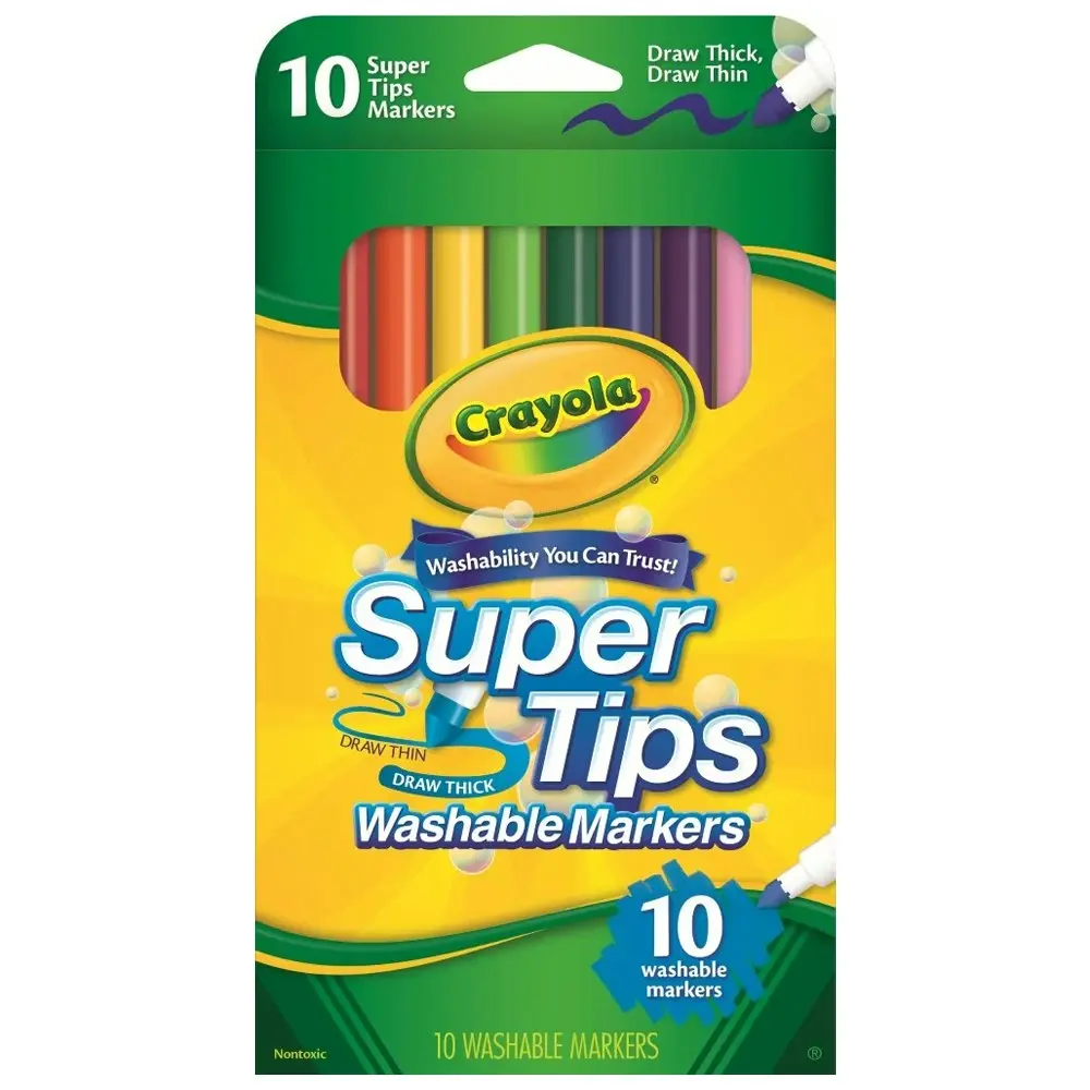 10pc Crayola Super Tips Washable Colouring Markers Art/Craft Kids/Children 4y+ - Hobbies