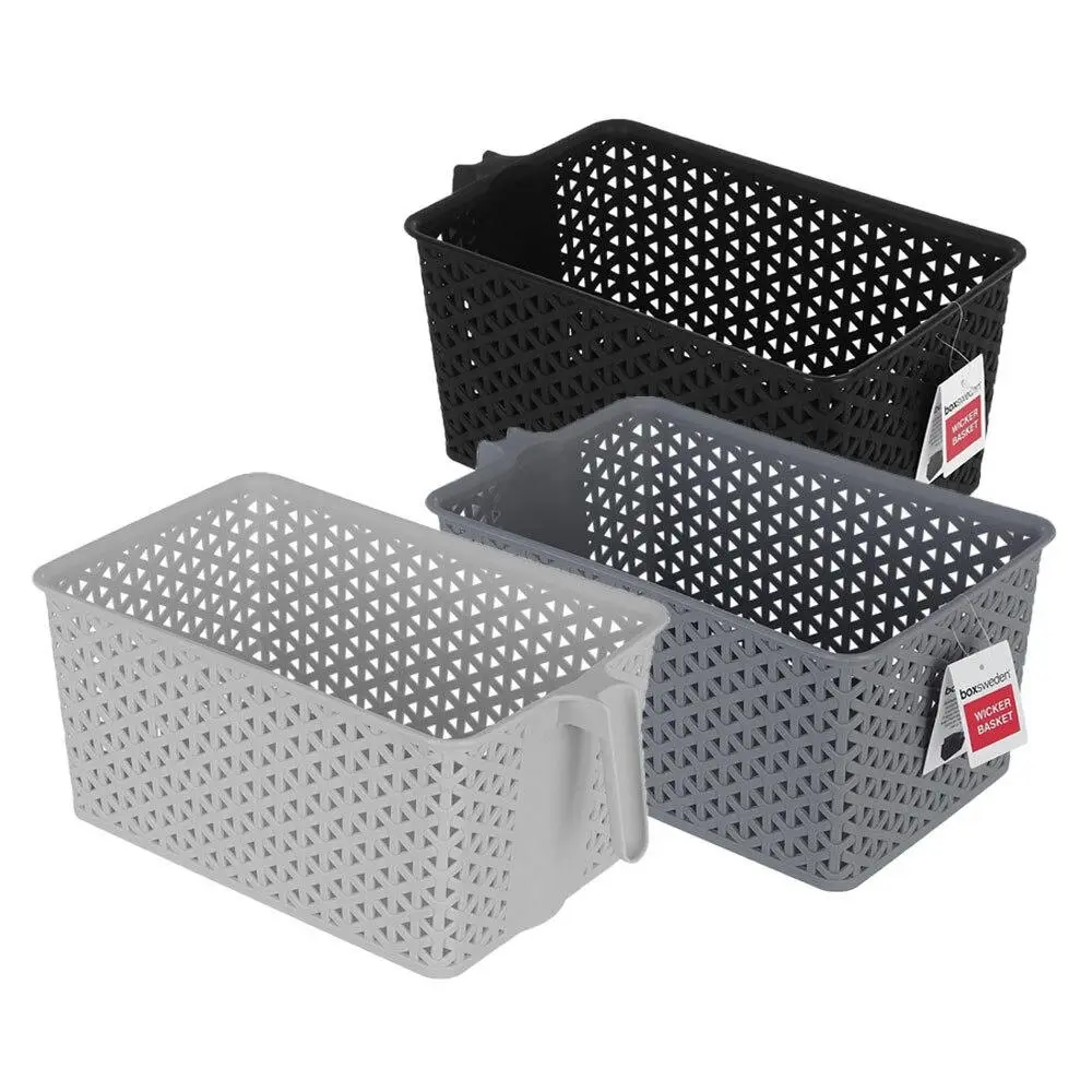 3x Boxsweden Easy Grab Basket Wicker Design 33cm Storage Container Baskets Asst - Home & Garden