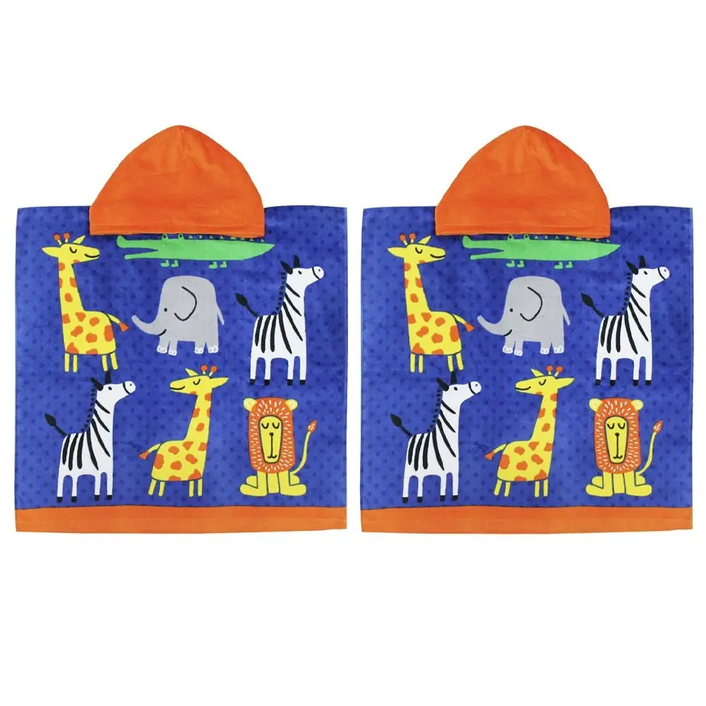 2x Onkaparinga Kids 60x120cm Absorbent Hooded Beach/Bath/Swimming Towel Animals - Home & Garden