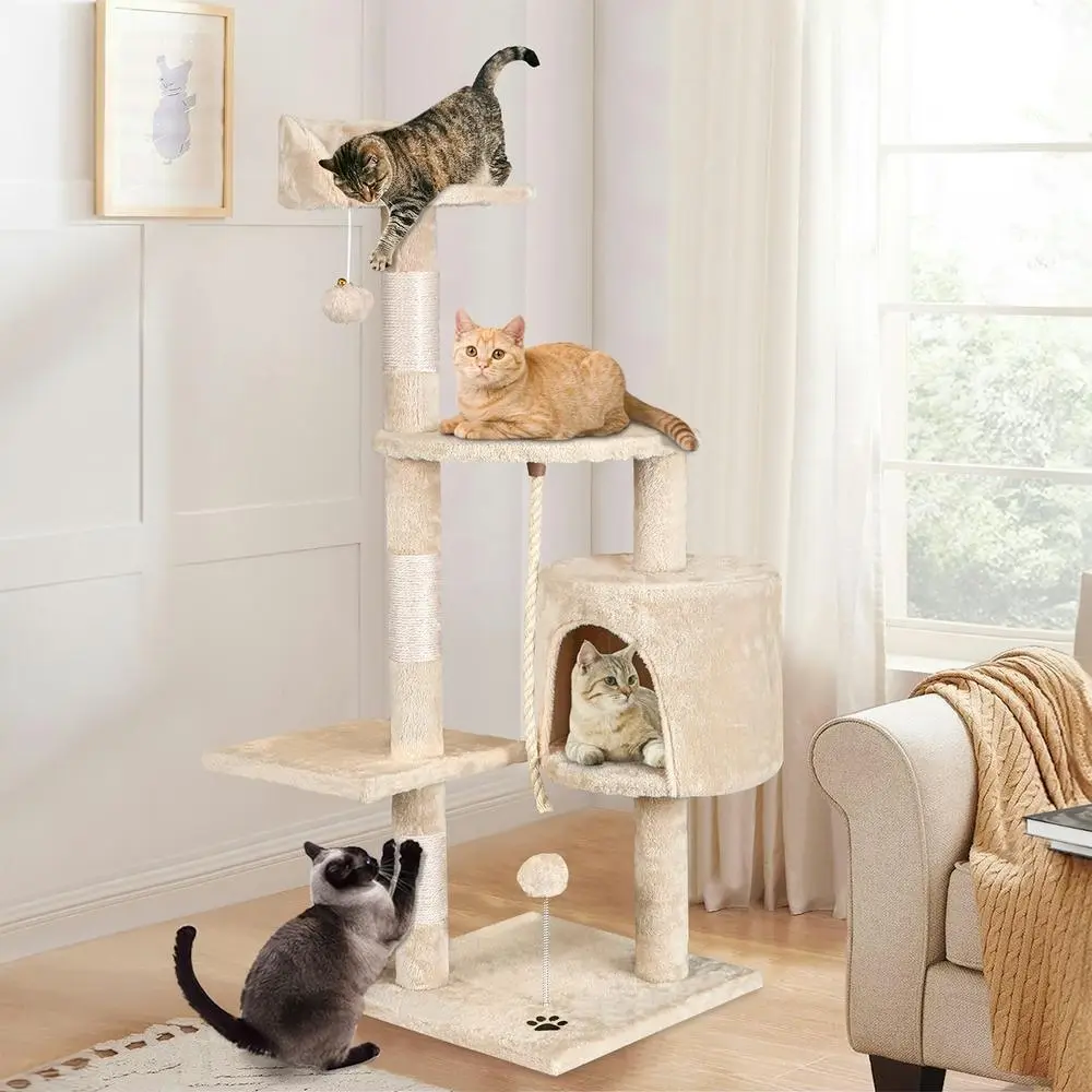 BEASTIE Cat Tree 112cm Beige Scratching Post Scratcher Tower - Pets