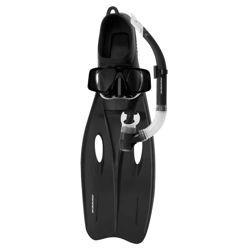 3pc Mirage Challenger Swimming Beach Adult Mask/Snorkel/Flipper Set Black Large - Sports & Outdoor