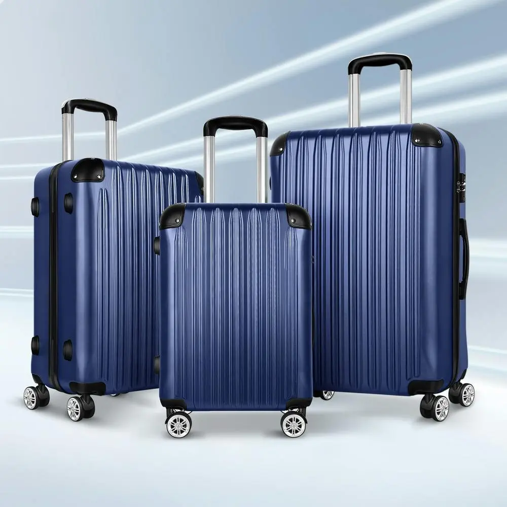 Alfordson 3PCS Luggage Suitcase Trolley Set Hard Case Travel Storage TSA Lock Voyage Pro Navy - Fashion