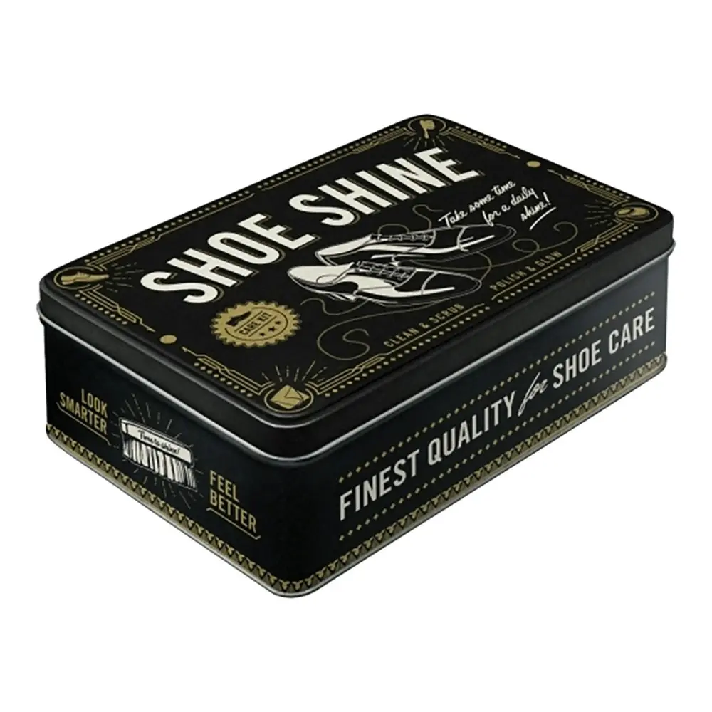 Nostalgic Art 23x16cm Flat Metal Storage Box Tin Shoe Shine w/ Lid Home Decor - Home & Garden