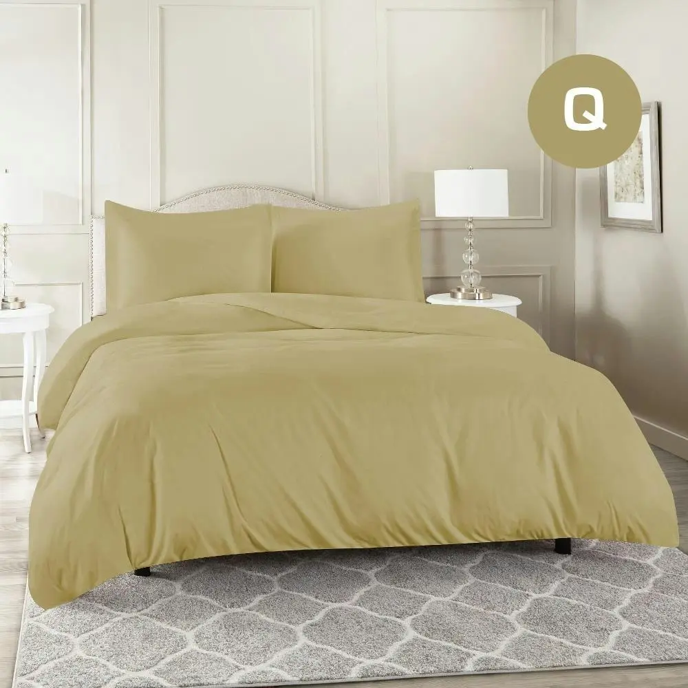 Queen Size Linen Color 1000TC 100% Cotton Quilt Doona Duvet Cover Pillowcase Set - Home & Garden