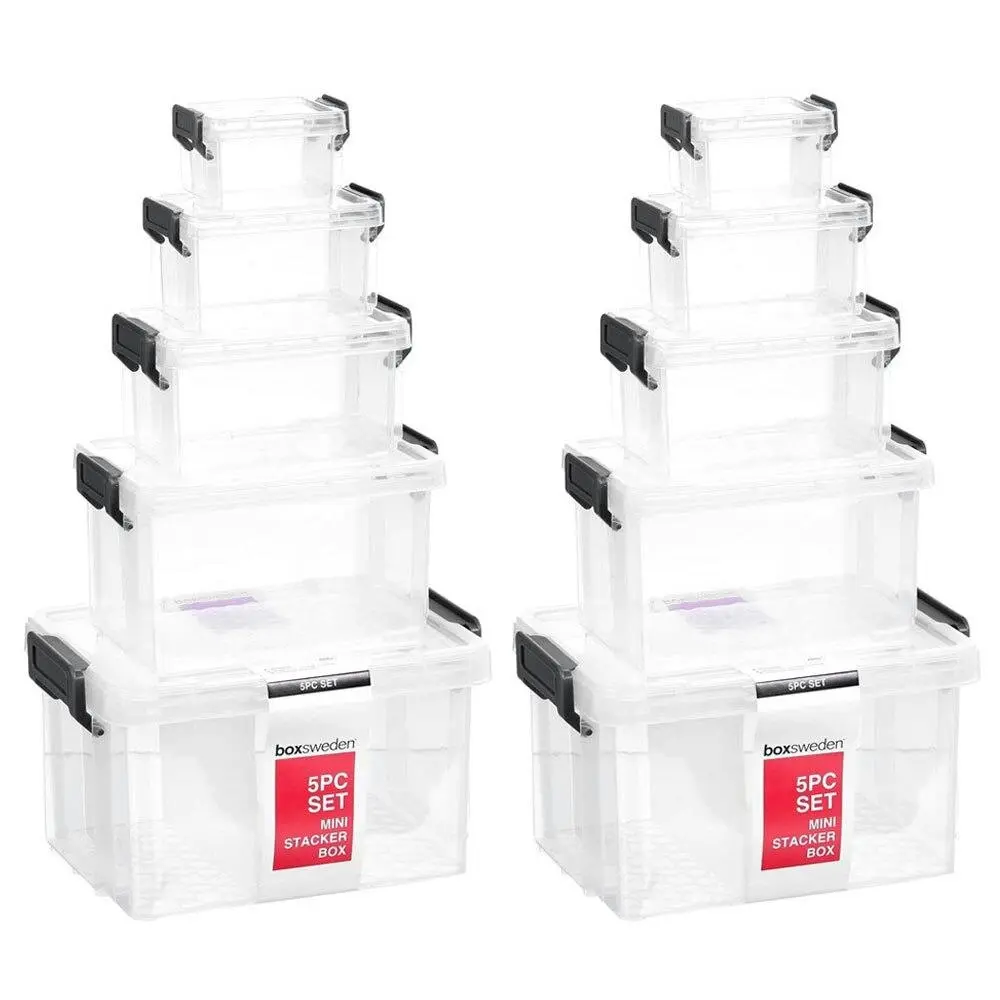 2x 5PC Boxsweden Mini Stacker Box Set Storage Organiser Containers Holder Clear - Home & Garden