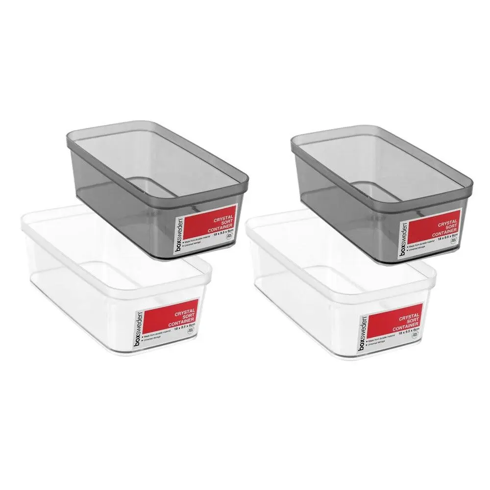 4x Boxsweden Crystal Sort Container 18cm Home Office Storage Organiser Assorted - Home & Garden