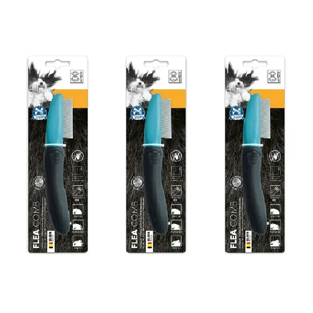 3x M-Pets 19cm Hair Flea Comb Dog/Puppy Cat Pet Grooming Tool Lice Remover Brush
