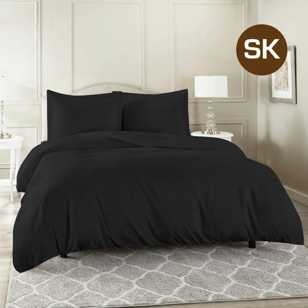Super King Size Black Color 1000TC 100% Cotton Quilt Doona Duvet Cover Pillowcase Set - Home & Garden