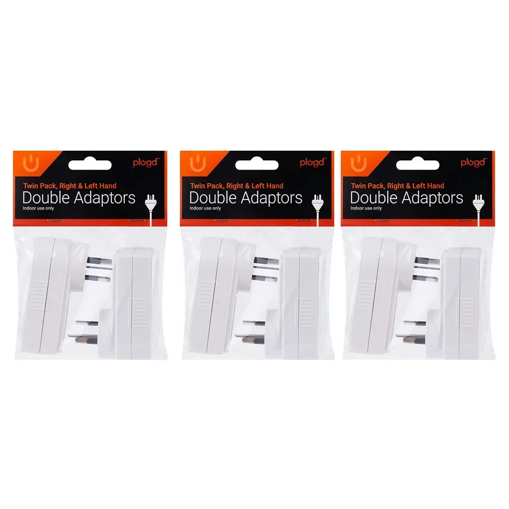 3x Plugd Twin Pack 240v 10amp 2400w Max Double Adaptors Outlet Splitter - Electronics